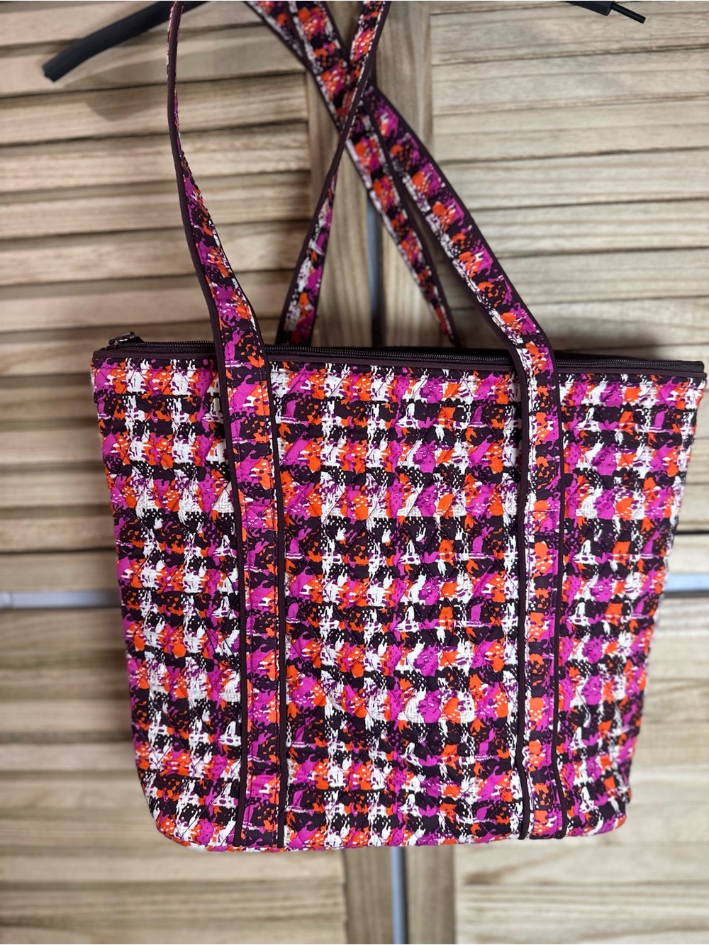 Vera Bradley Pink, Orange and White Tweed Tote with Dual Straps